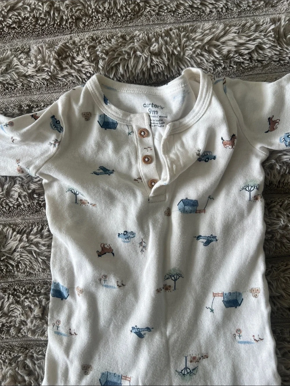 Carter's Blue Striped and Cream Animal Print Baby One-Piece Duo